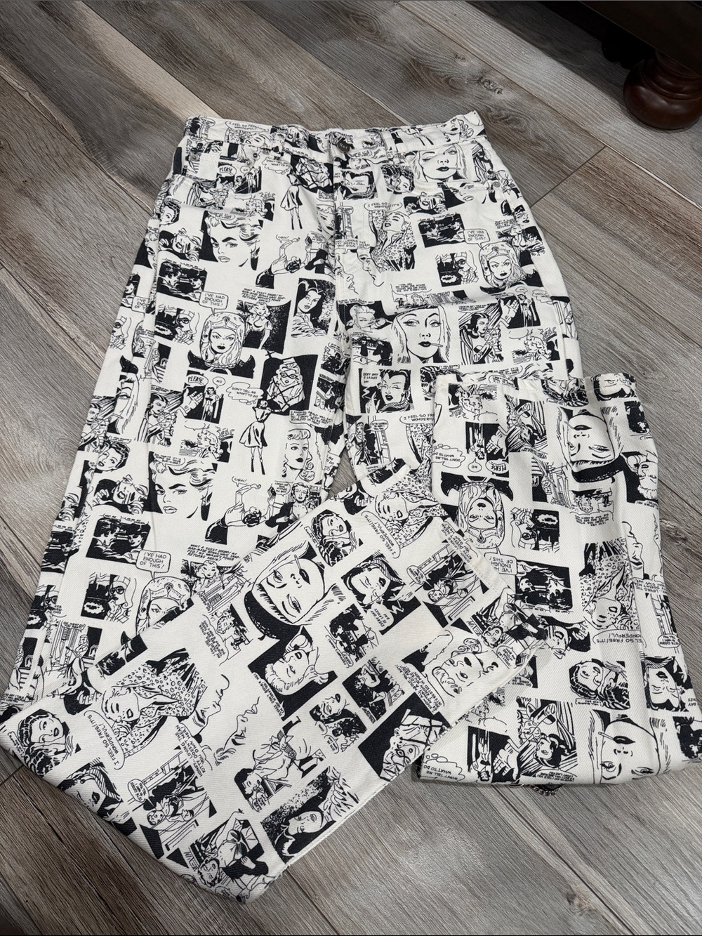 Reformation Newsprint High-Rise Straight Jeans in Black and White